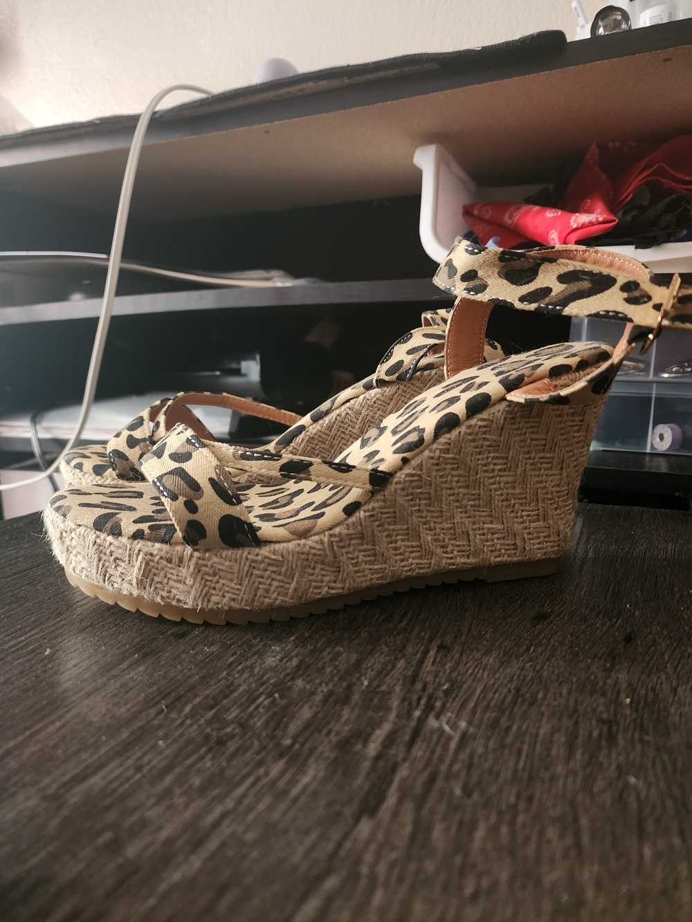 Leopard Print Espadrille Wedge Sandals - Tan